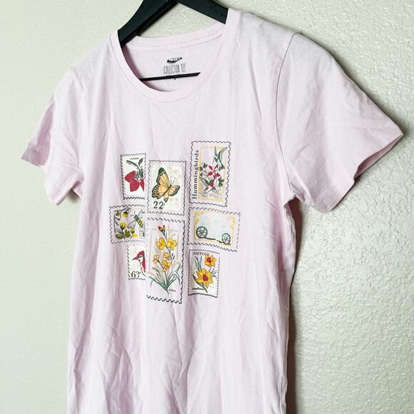 J. Crew Factory Womens Shirt Stamps Graphic Tee Pink Size Small - Picture 3 of 9